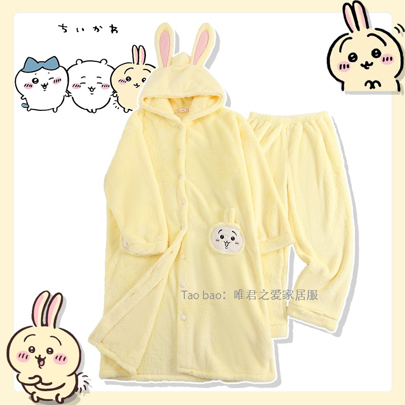 フランネル うさち パジャマ レディース 冬 厚手 コーラルベルベット 秋冬 ちいかわ じいかわ ネグリジェ