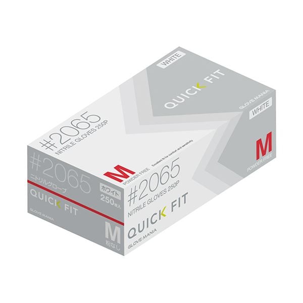 （まとめ）ニトリルグローブクイックフィット 粉なし 白 M #2065W-M 250枚[x5]