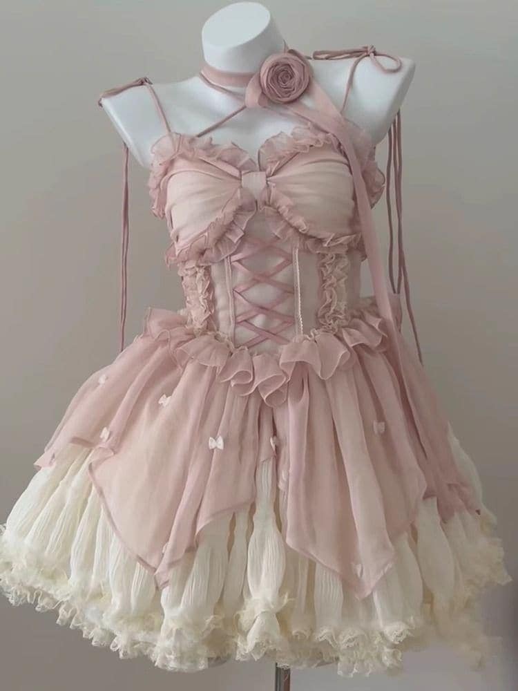 Lolita ピンクのバレエスタイルドレス jskドレス 花嫁衣装 プリンセスドレス