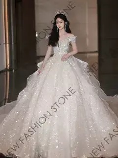 G 一文字肩が脱走中のプリンセスライトウェディングドレス2024新型-34