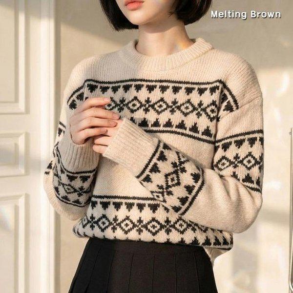 レディースルーズニットジャカードセーターPR26