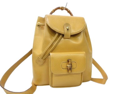 グッチ GUCCI バッグ リュックサック レザー ライトブラウン - - ✨良品✨ GUCCI グッチ リュックサック バッグパック 巾着型 バンブー