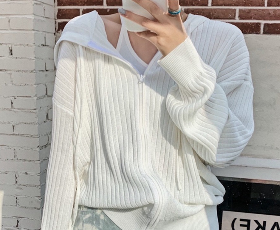 トップス パーカー フーディー 袖あり 長袖 ドロップショルダー 萌袖 襟なし ストレート フード付き ファスナー リブ 前開き 伸縮性 薄手 かわいい 大人可愛い シンプル カジュアル 大人 6,199円