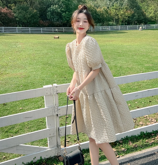 ワンピース ひざ丈 袖あり 5分袖 パフスリーブ 襟なし フレア Aライン 切り替えデザイン キルティング かわいい 大人可愛い 上品 おしゃれ 大人可愛い ラブリー キュート ガーリー 主役級 8,299円