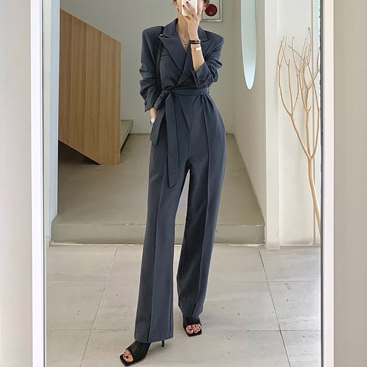 テイラード ジャンプスーツ 2色 グレー ブラック OHCA0015