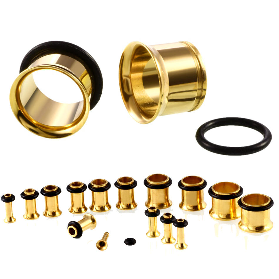ボディピアス 20mm ゴールドプレート シングルフレアアイレット 20ミリ 金色 ステンレス SUS316L ラージホール 大きい 拡張 片側 ラッパ 定番 シンプル gp-fe20xxxxxx