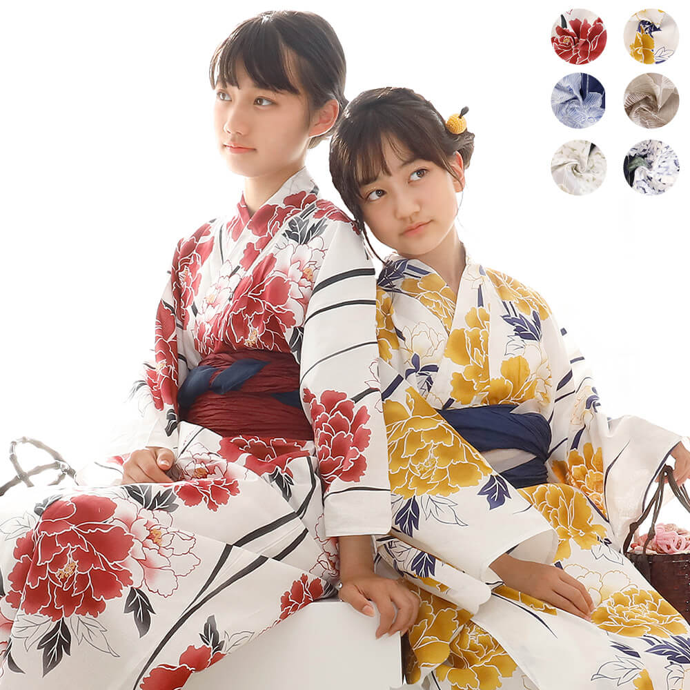 子供浴衣　セット　浴衣　子供　女の子　帯　こども　１５０　１４０　１３０　子ども　ジュニア　兵児帯　ゆかた　綿麻　麻混　半身