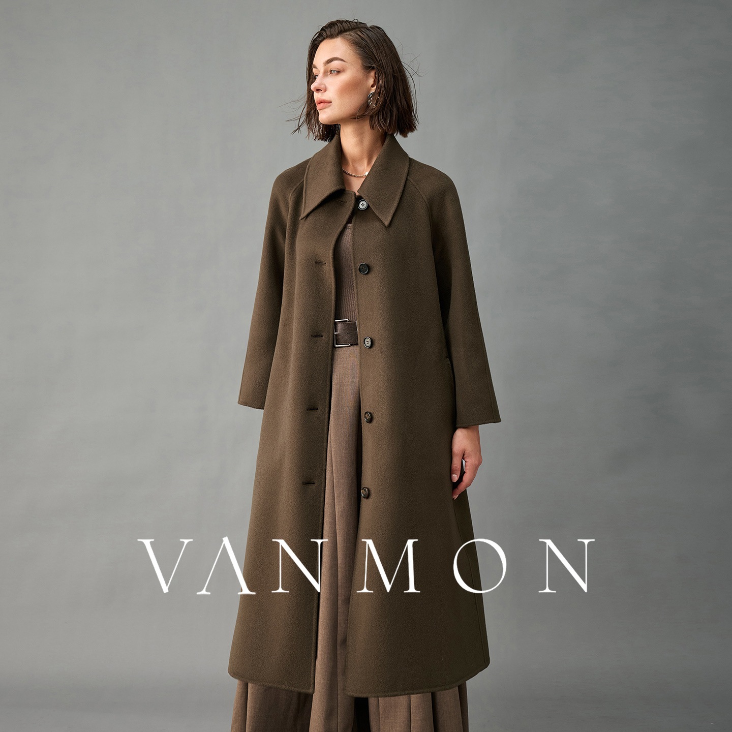 2025年秋冬新作レディースラペルコート100%アルシャピュアカシミアシングルブレストミドル丈ダブルフェイスウール