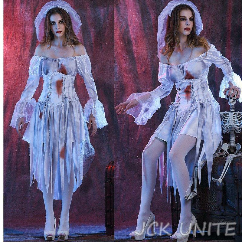 jckunite衣装 ゾンビ デビル 花嫁ゾンビ おばけ ホワイト 白 ヴァンパイア 吸血鬼 レディース jckuniteコスチューム 仮装 演出服