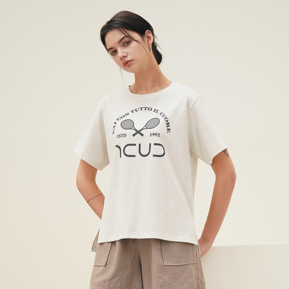 ACUDロゴプリント半袖Tシャツ_オートミール