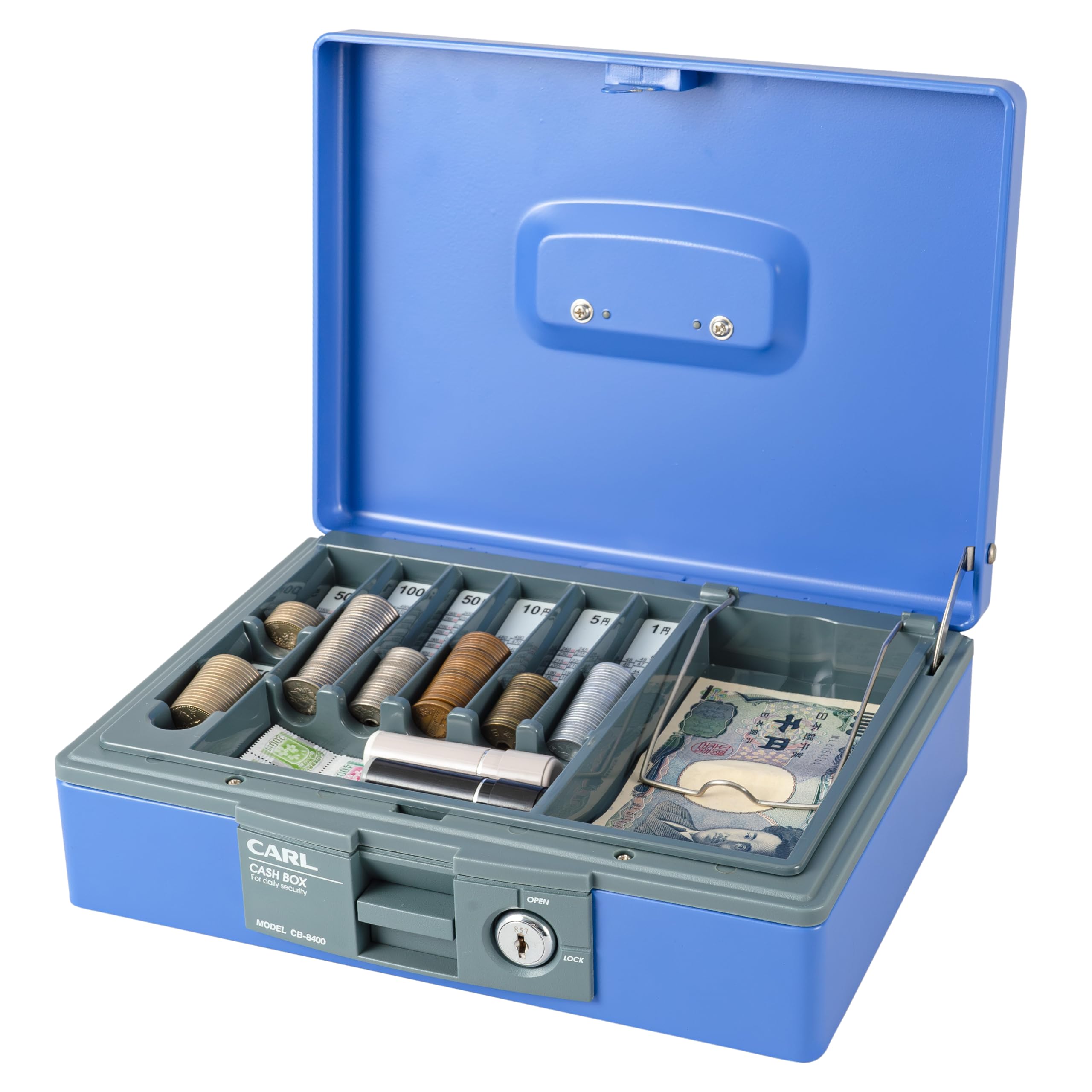カール事務器 手提げ金庫 キャッシュボックス A5 ブルー CB-8400-B