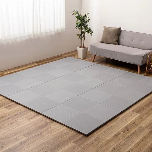 【メーカー直送品】萩原 【9枚組】い草風置き畳 市松模様 約82×82×2.5cm ブルー