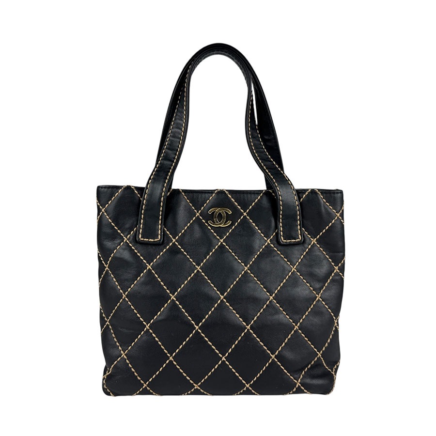 シャネル CHANEL ハンドバッグ ワイルドステッチ レザー ブラック レディース z5696