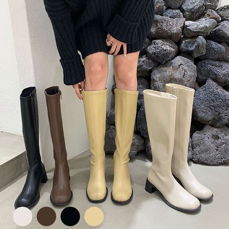 ロングブーツ ショートブーツ スクエアアンクルブーツ レディース 韓国 ファッション シューズ カジ
