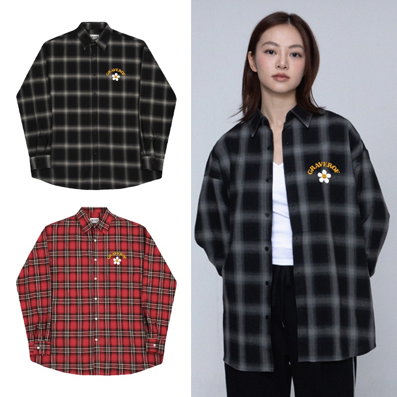 [UNISEX] Flower GRAVEROF Arch Logo Check Shirt_2color