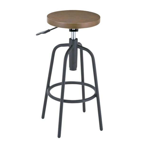 カウンタースツール（バーチェア/カウンターチェア） スチールフレーム 360度回転/座面昇降式 脚置き付き ブラウン 完成品