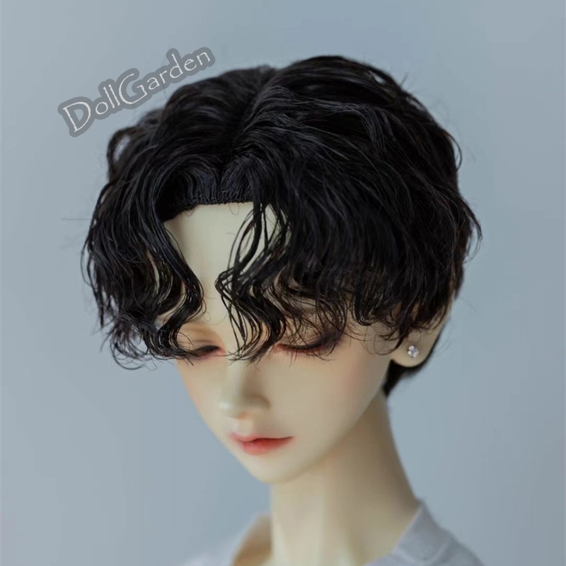 1/3 1/4 BJD ドールウィッグ 手入れ ショート 黒 金 赤 緑 ブラウン グレー センターパート ミルク糸 パーマ SD/小顔SD/MSDサイズ球体関節人形用ウィッグ