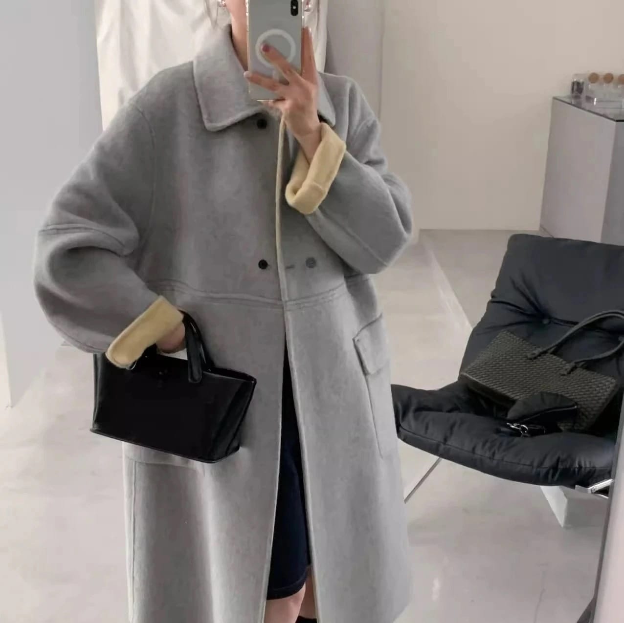 両面ウールコート レディース ロング丈 膝丈オーバー レーシングカラー カラー ゆったり 両面カシミアコート