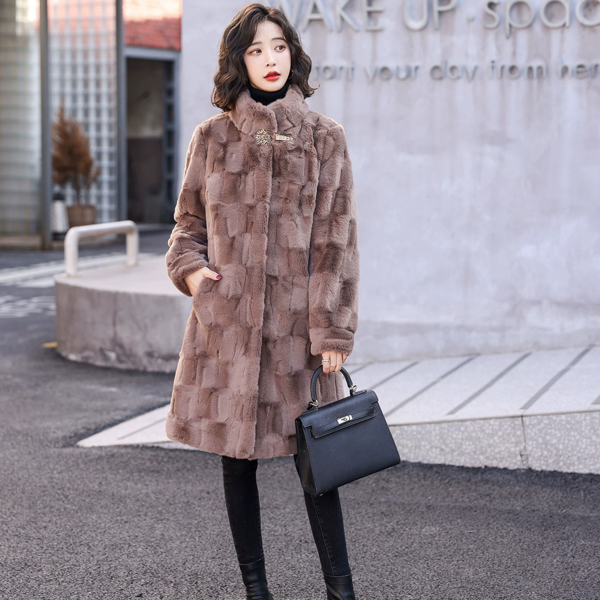 ファー 毛皮 一体 アウター ロング 丈 貴妃 ミンク ファー コート 万能流行感 女性 高級 感 冬季 ファー コート 女性
