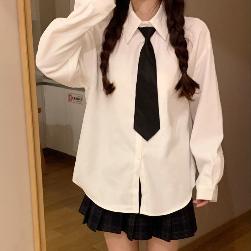 白 シャツ レディース 長袖 アウター インナー インナー 学生 ゆったり シャツ トップス レディース おしゃれ89