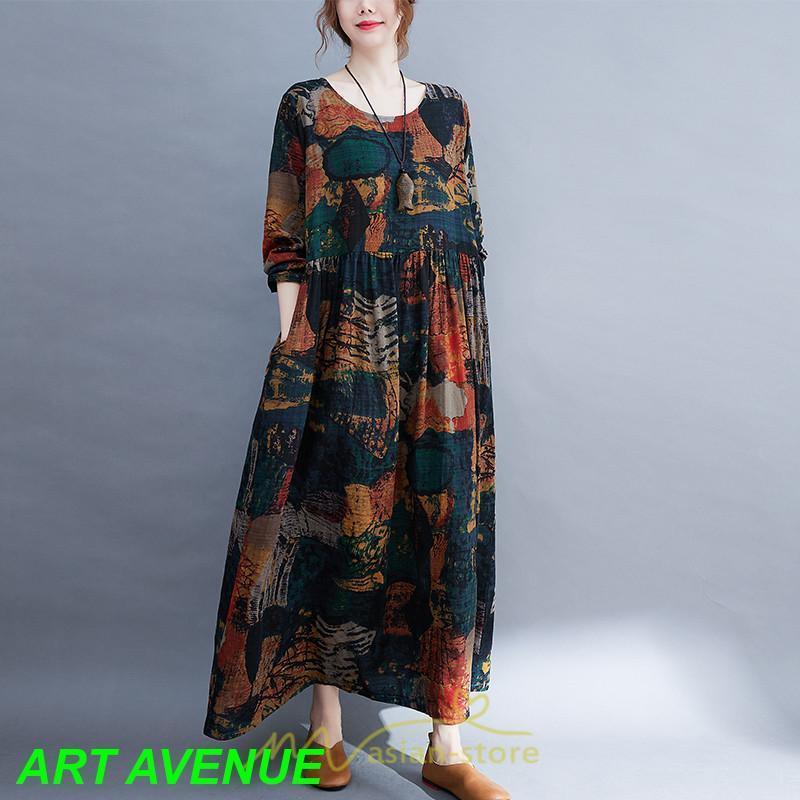 大きいサイズ レディース ワンピース コットン マキシ丈 細魅せ 着痩せ 丸首 サイドポケット 夏 秋 秋服 秋用 ぽっちゃり ロング マキシワンピ