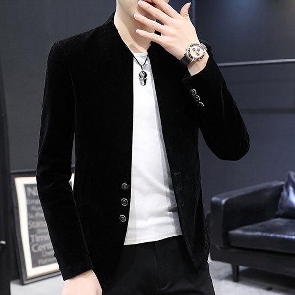 ノーカラージャケット メンズ 秋冬 ベルベット テーラードジャケット ジャケット ブレザー ノーカラー 3つボタン フォーマル スリム 紳士