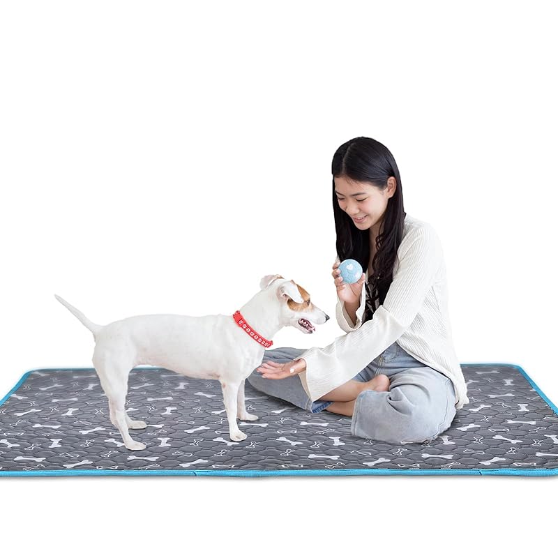 TiTiSNUGY 洗えるペットシーツ ペット用おしっこマット 猫 犬用 おしっこパッド ペットマット 洗濯機で丸洗い 繰り返し使える 超吸収 漏れ防止 滑り止め 介護 速乾 ブルーエッジデザイン 四
