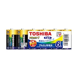 東芝(TOSHIBA) アルカリ乾電池 単2形 6本入 1.5V 使用推奨期限10年 液漏れ防止構造 アルカリ1 まとめパック LR14AN 6MP