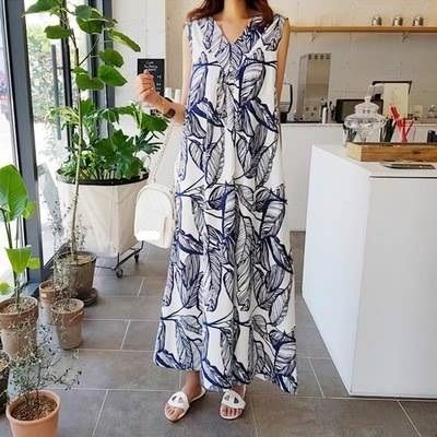 楽ちん グリーン お出かけ カバー 夏 海 ノースリーブ デート レディース おしゃれ ナチュラル ワンピース ワンサイズ ストレート 旅行 20代 体型 リゾート フレア マキシ丈 ブルー ボタニカ