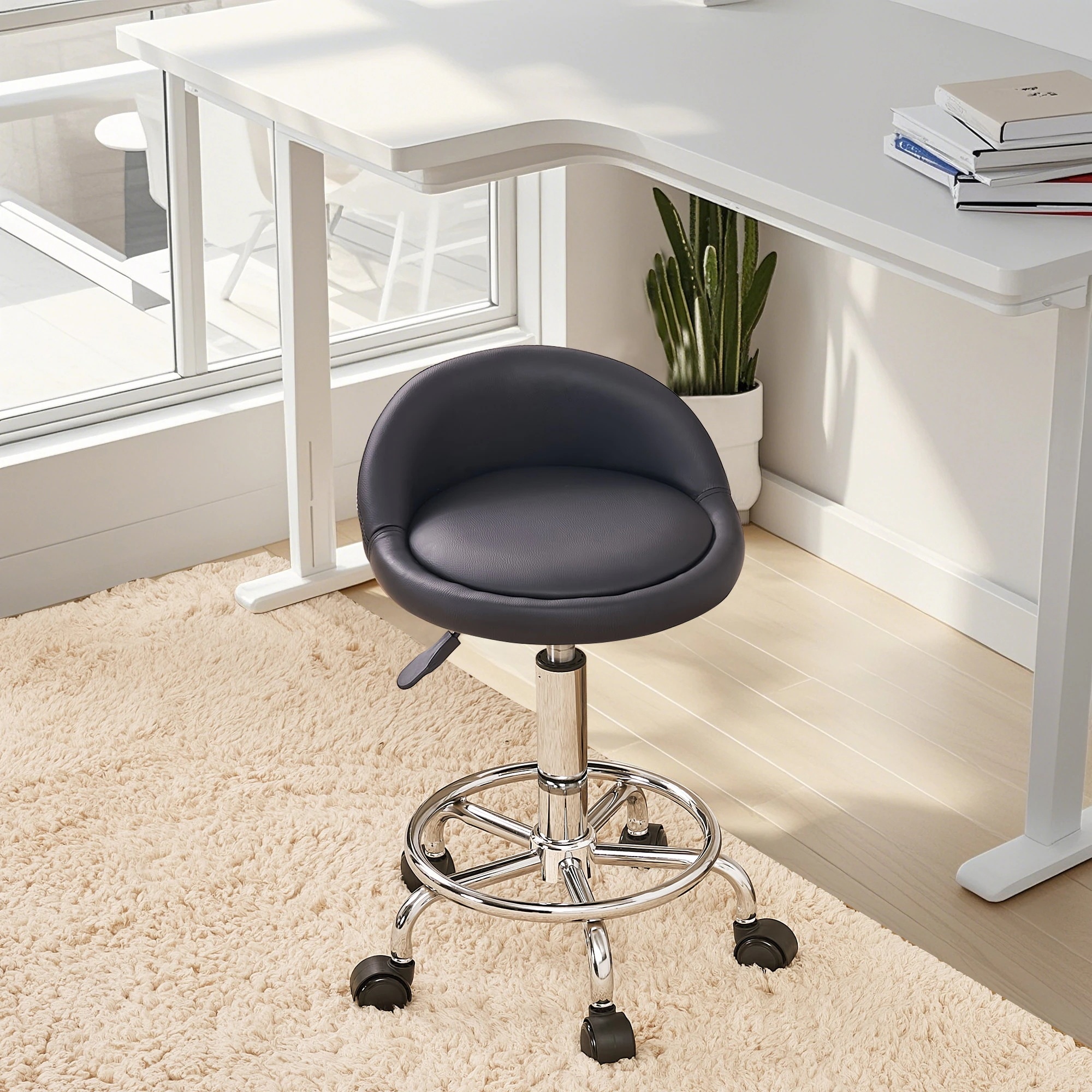 エステスツール キャスター付き 丸椅子 昇降式 ブラック 診察椅子 回転椅子 通気性 オフィススツール カットチェア ロースツール ネイルスツール【日本正規輸入品】