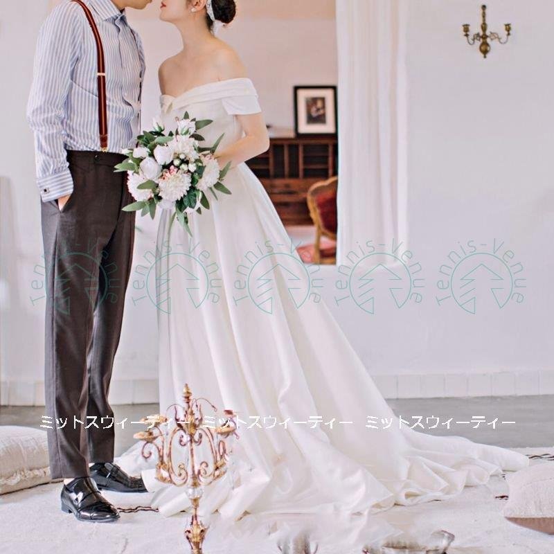 ウェディングドレス ロングドレス 結婚式 ウエディングドレス オフショルダー トレーン 二次会 花嫁