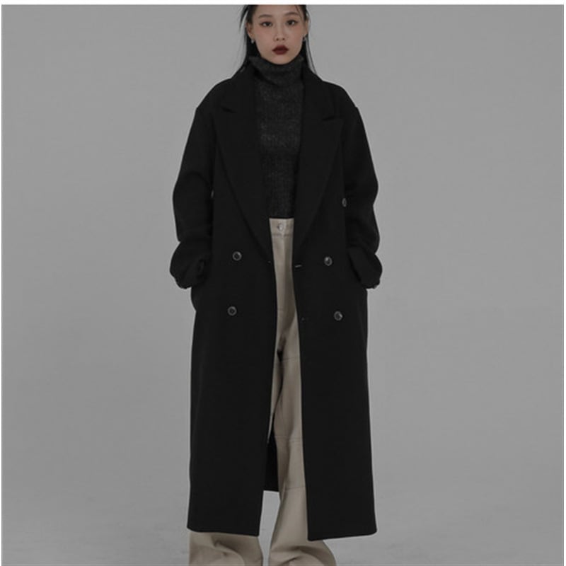 ウールコート レディース クラシック ブラック ミドル丈 ウールコート レディース