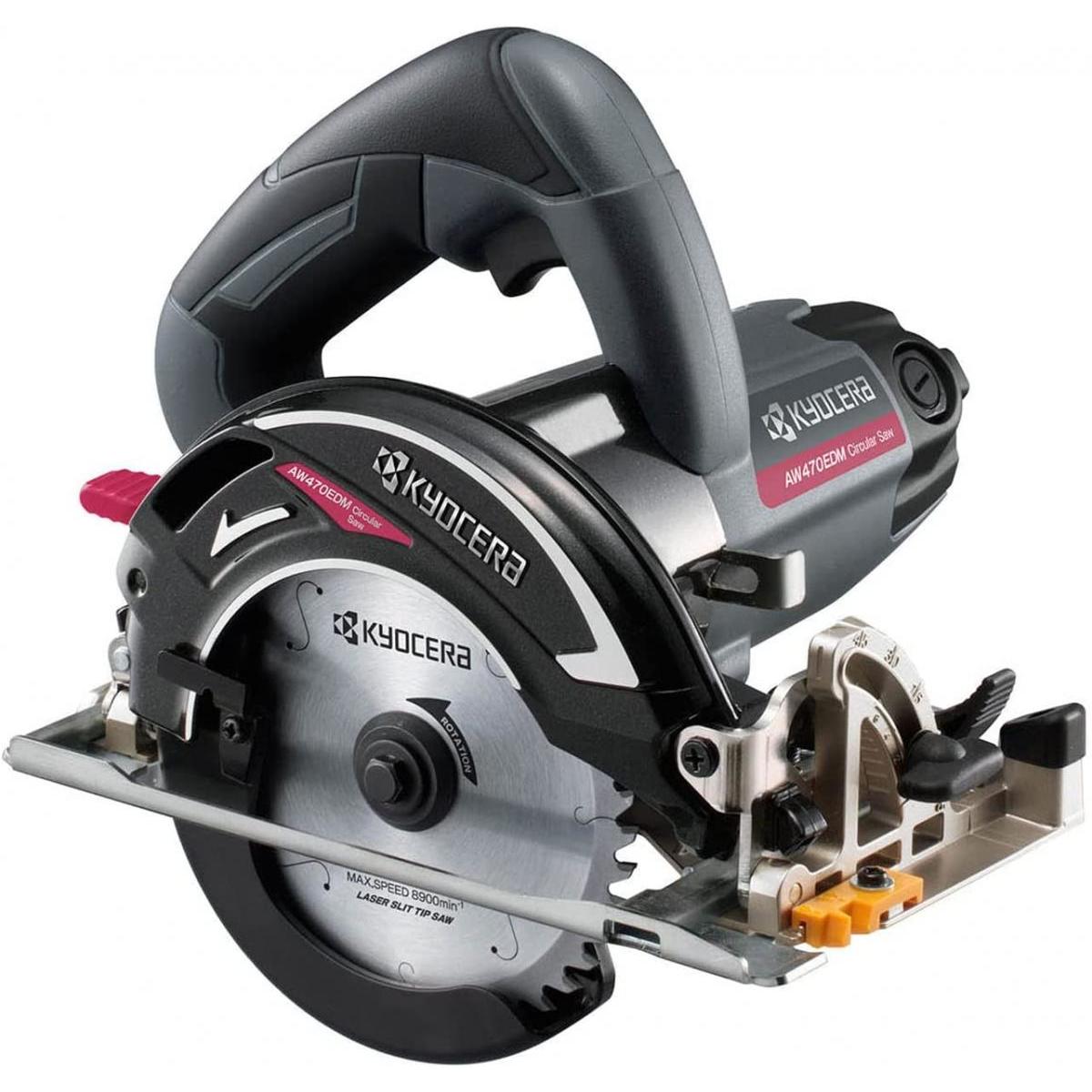 京セラ 旧リョービ 電子内装丸ノコ AW470EDM 深切りタイプ メッキ定盤仕様 左傾斜15可能 LEDライト付 ブロワ機能