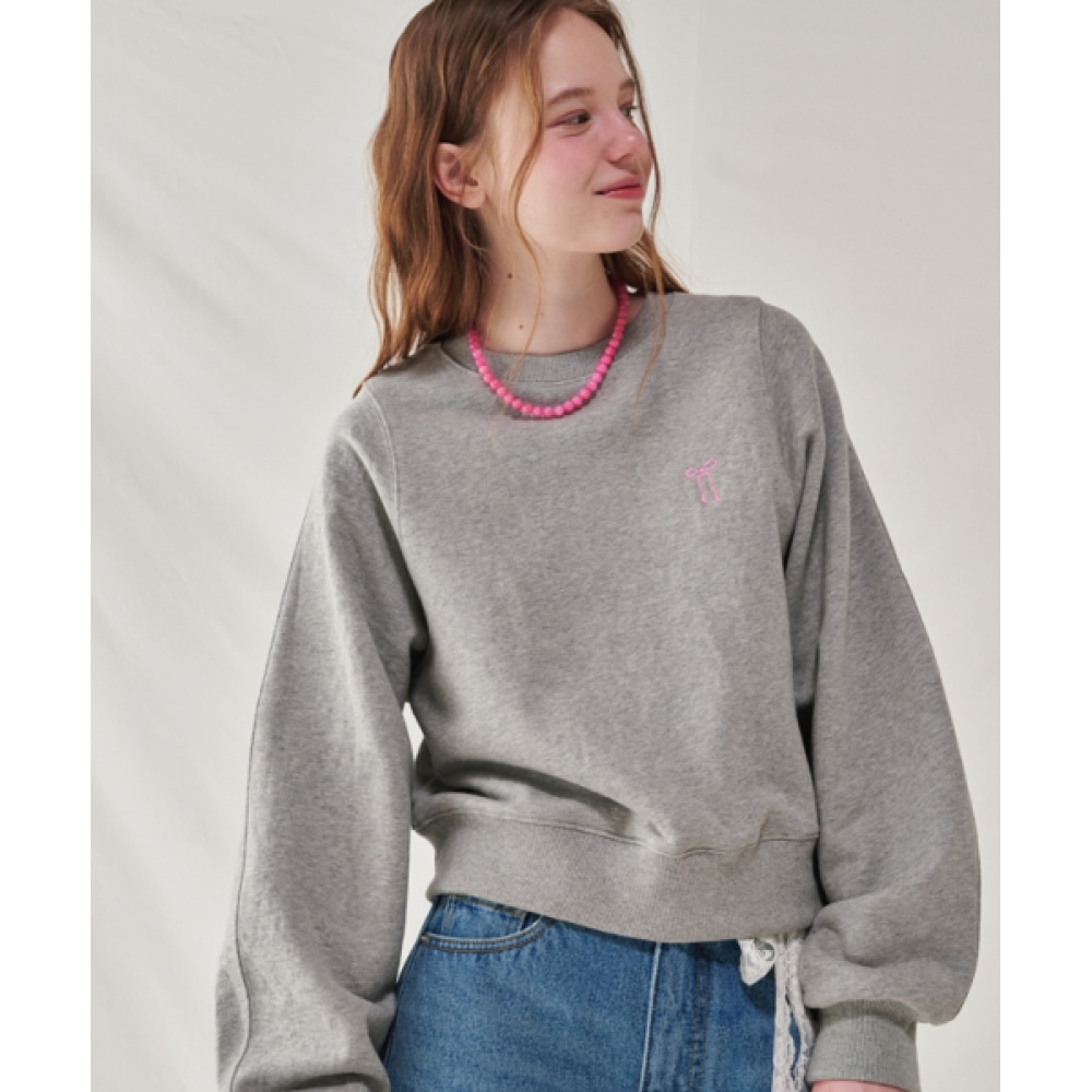 Ronron ボリュームスリーブリボンスウェットグレー