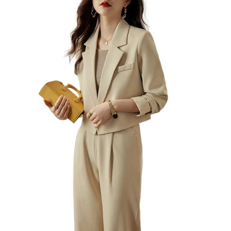 西装ジャケット 女性用 高級感 フレンチ スタイル ピンク ショートコート 休暇用 セットアップ