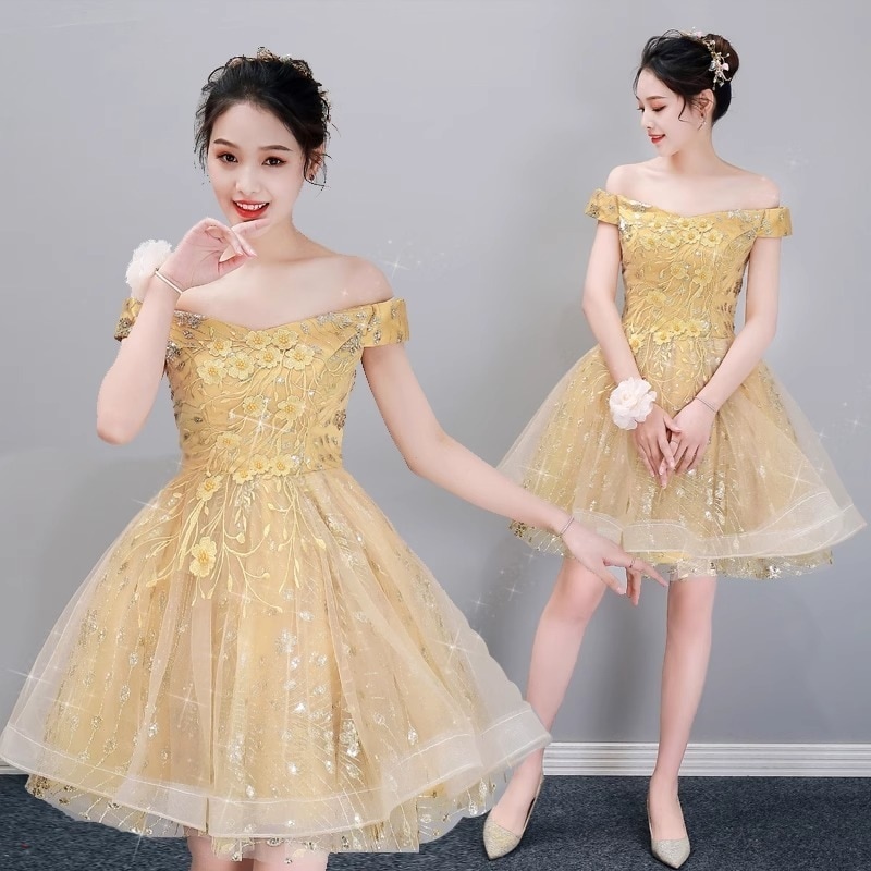 2024新しいイブニングドレス宴会ホスト誕生日スモールドレスステージソロパフォーマンス服パフスカートショートパフォーマンス