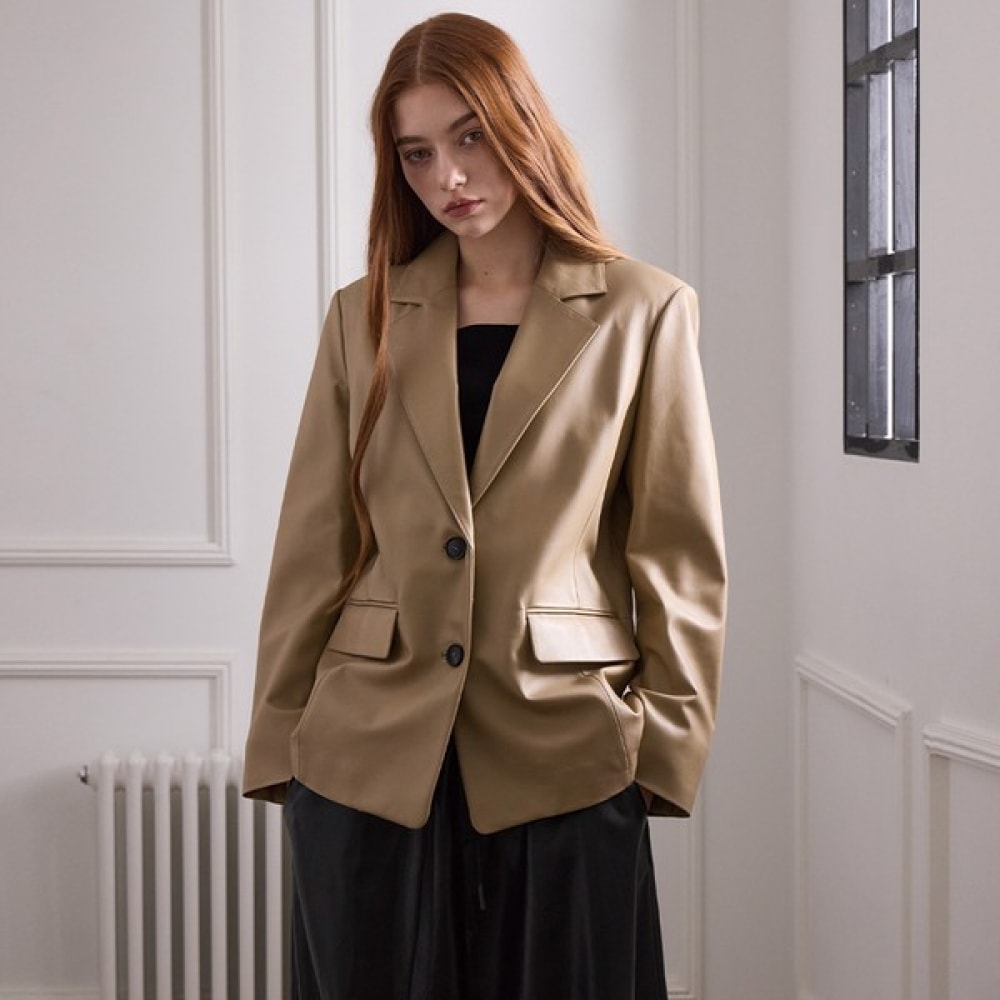 [LAURE SOUL] イタリアンラムスキンツーボタンハーフレザージャケット_KSJK250103 19,591円