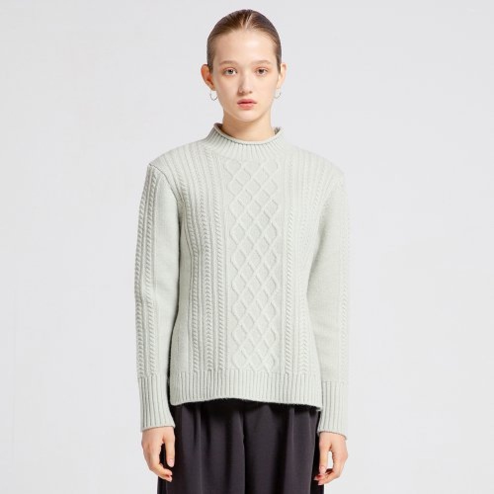 ヴィアボンデヴィア 100% ウールケーブルタートルネック (ミント)