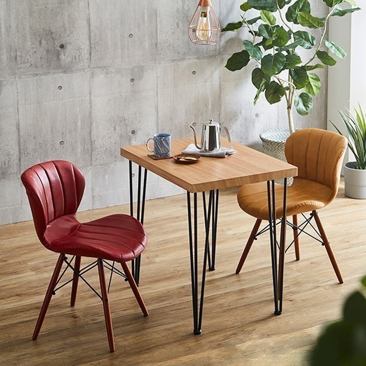 レザー調 ダイニングチェア2脚 75幅 テーブル 3点セット