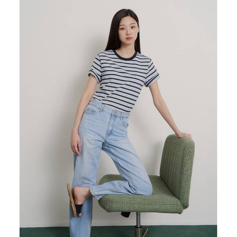 BEANPOLE LADIES マルチストライプ スリムフィット 半袖Tシャツ ネイビー (BF6542C04R) BF6542C04R 423080