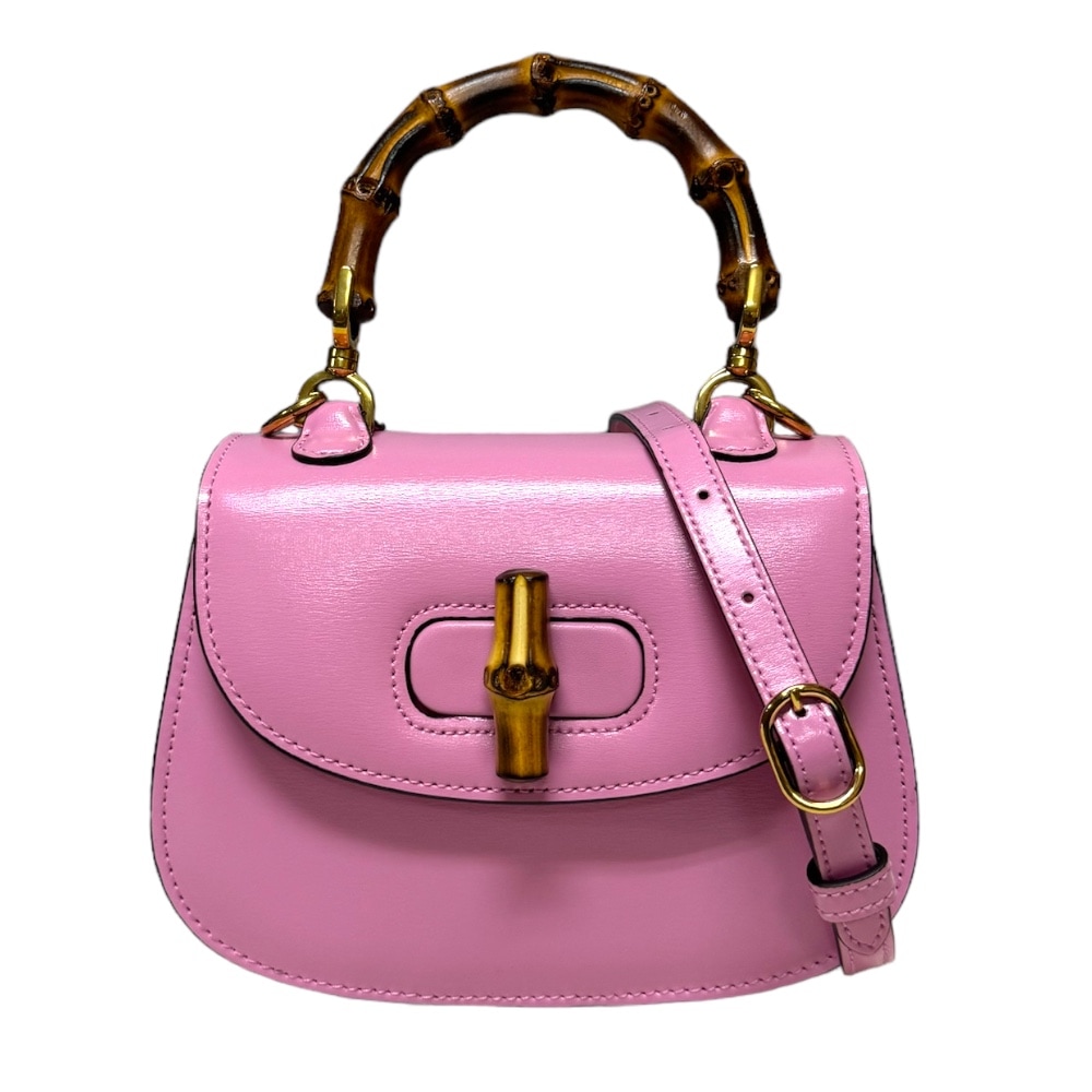 グッチ ミニトップハンドルバッグ バンブー ショルダーバッグ レザー 686864 ピンク GUCCI 中古 美品