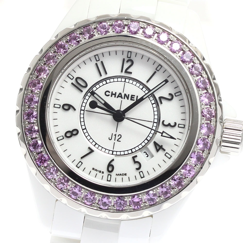 シャネル CHANEL H1181 J12 ピンクサファイアベゼル デイト クォーツ レディース _913762【中古】