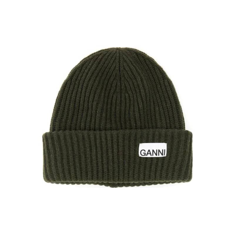 GANNI A4429 861 ロゴパッチ付きテクスチャードビーニー