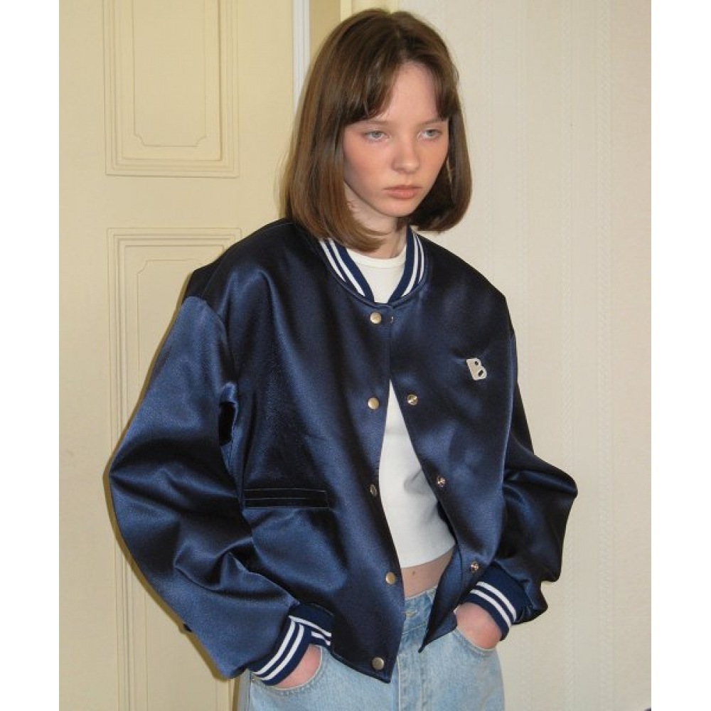 サムウェアバターサテンバーシティジャケット-ネイビー