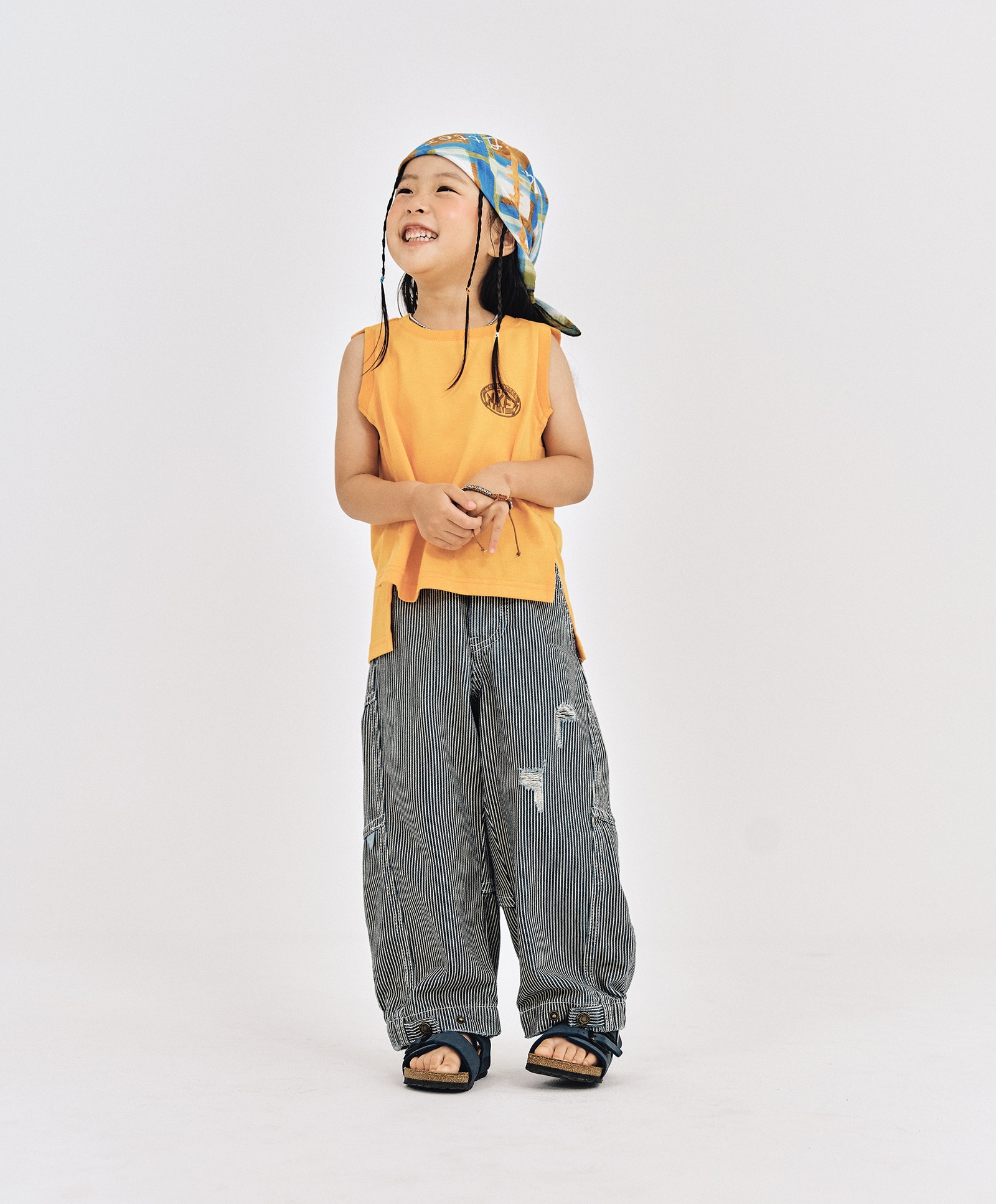WASHING CURVED BALLON JEANS_KIDS [BLUE(STRIPE)]