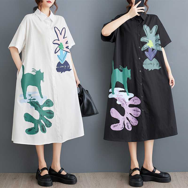 「ファットガール」 2024秋新品 シャツワンピース 半袖 大きいサイズ 体型カバー レディース ワンピース メガ割30%までに制限