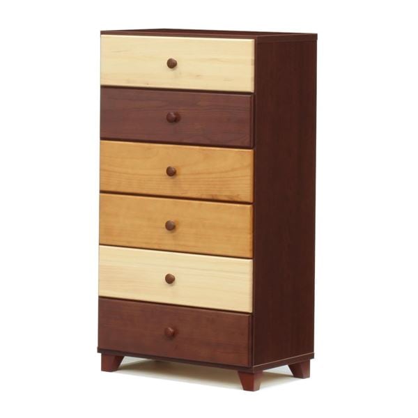 日本製 天然木 ハイチェスト ６段 60cm幅 ブラウン本体 完成品 チェスト タンス 衣類収納 引出し収納