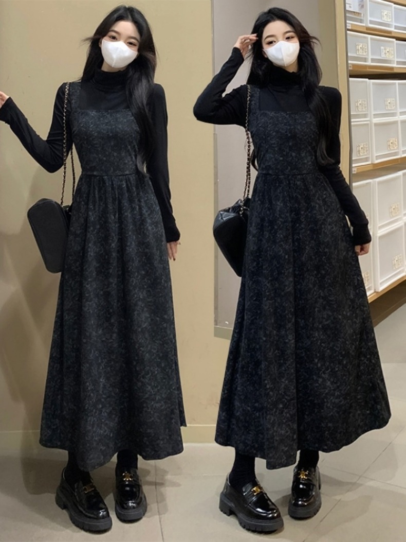 ワンピース オールインワン サスペンダーワンピース サスペンダードレス ロング丈 マキシ丈 シンプル 大人 おしゃれ レトロ 存在感 柄 春 秋 冬 レディース デート お出かけ 休日 旅行