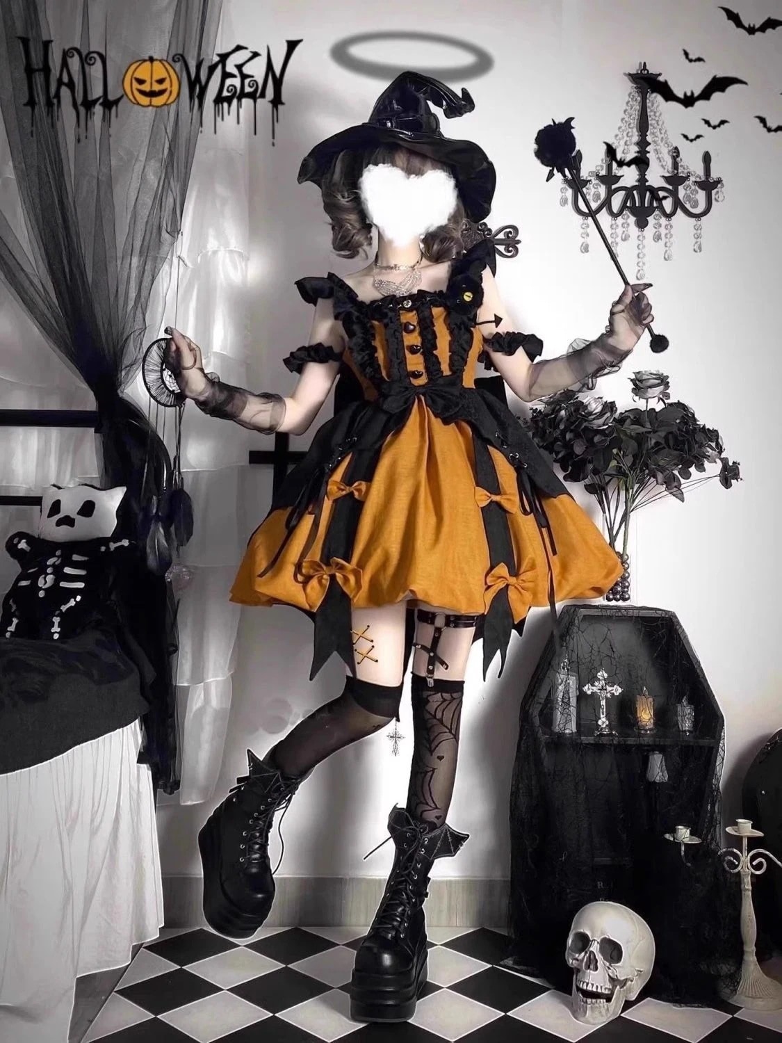 【3日出荷】ハロウィン カボチャカラー小さな魔女 ロリータワンピース