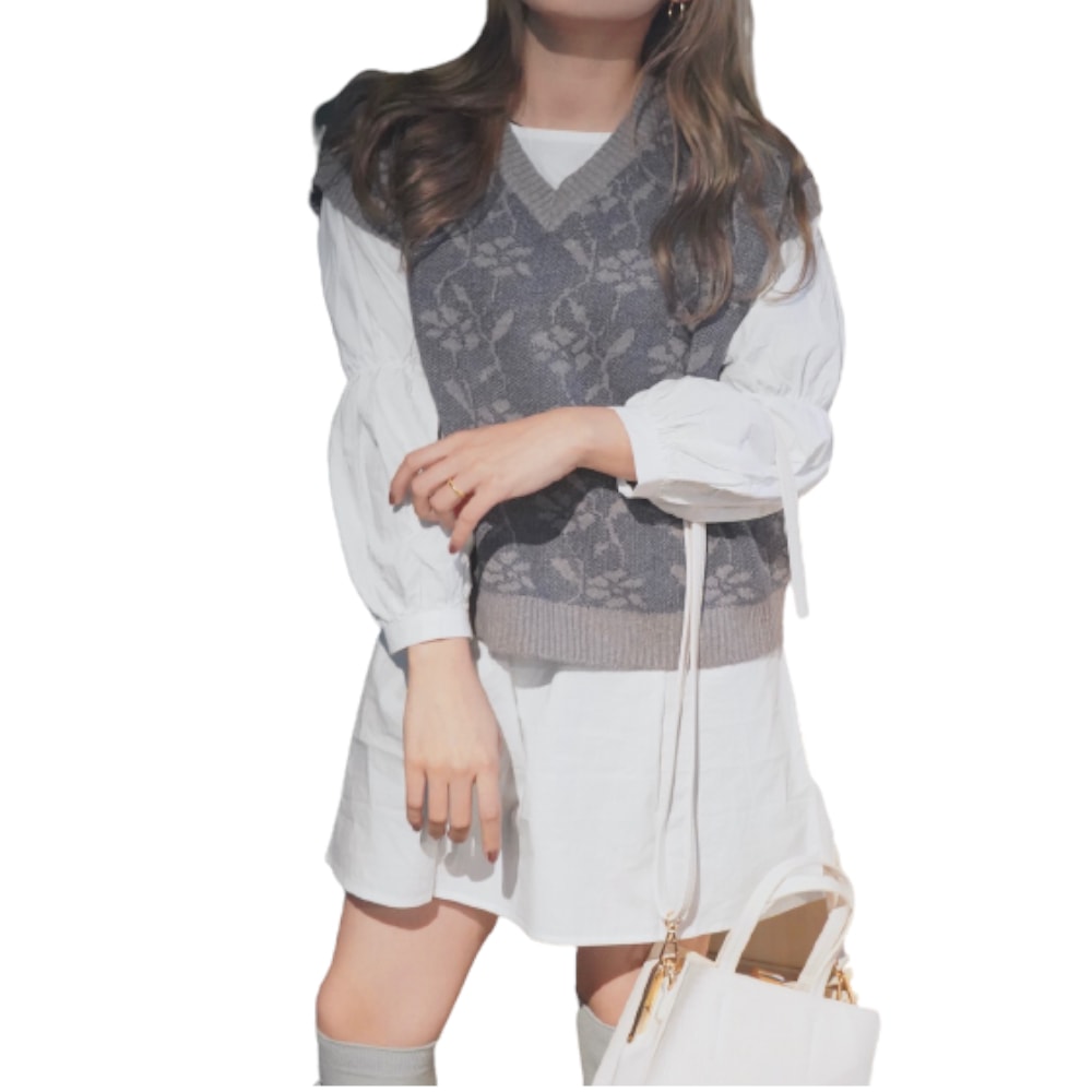 Flower V-Neck Knit Vest A.D.G レディース アウター